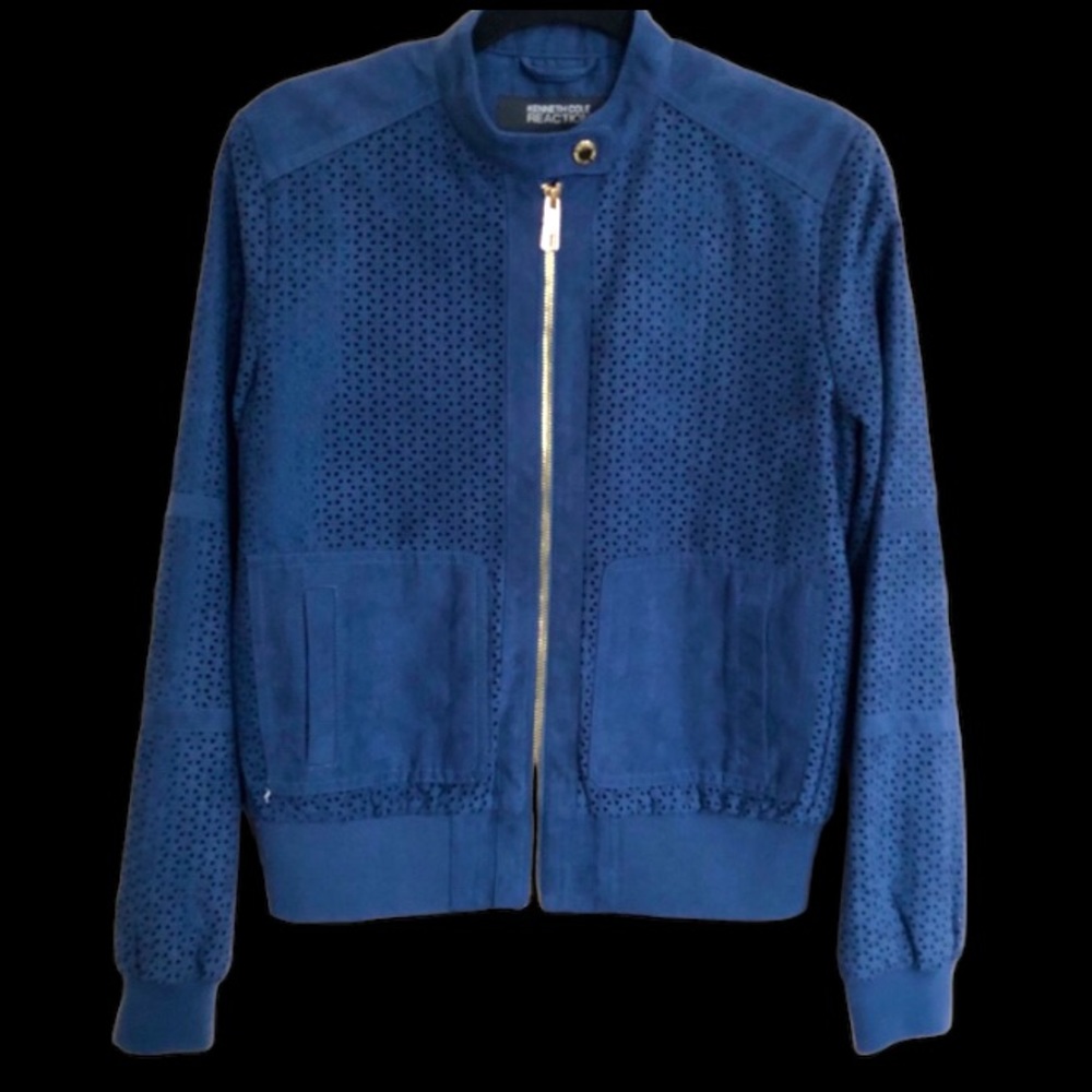 Kenneth Cole Reaction Faux Blue Suede Jacket, Small